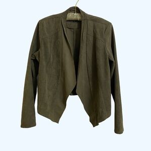 Blank NYC Olive Green Faux Suade Blazer Jacket Shoulder Pads Woman’s Medium